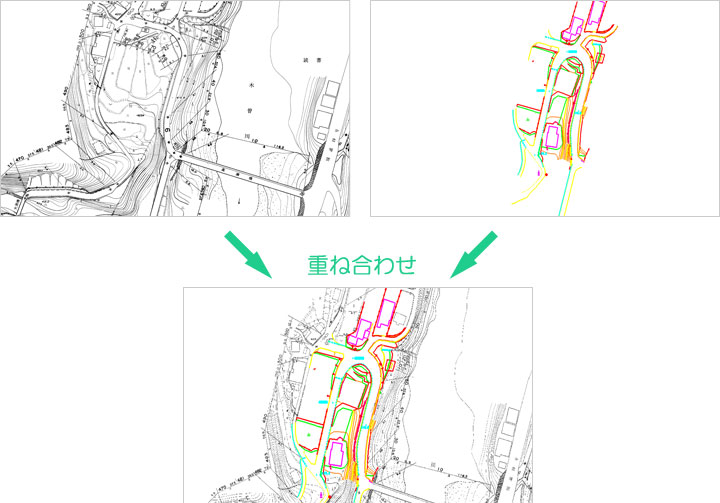 数値化した道路骨格図と既存の現況図を重ね合わせてデジタル化を進めるイメージ